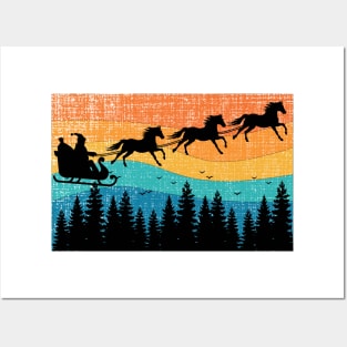 Retro Christmas Horse Riding Santa Vintage 70s 80s Xmas Posters and Art